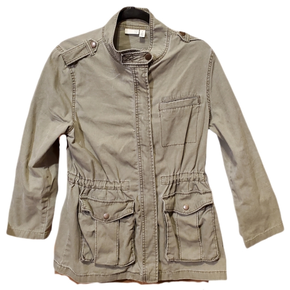 BP. green cotton military cinch jacket zip women's M